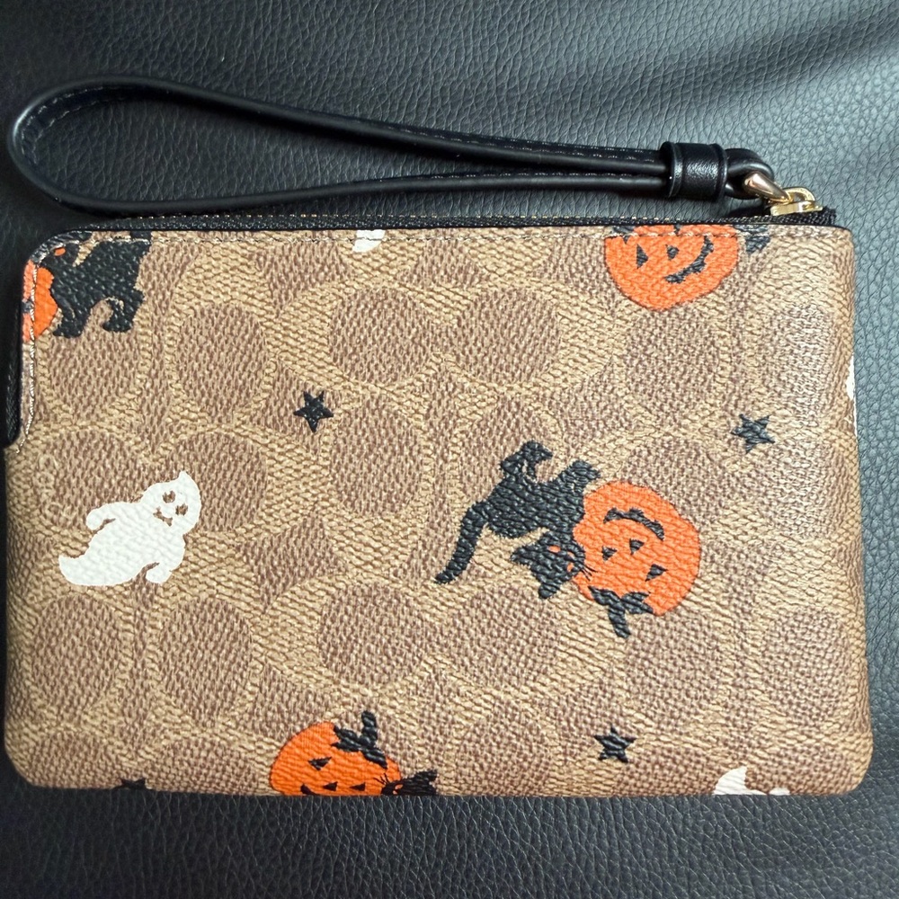 Coach Halloween Signature Canvas Wristlet - Brown with Orange & Black Accents - Picture 2 of 5